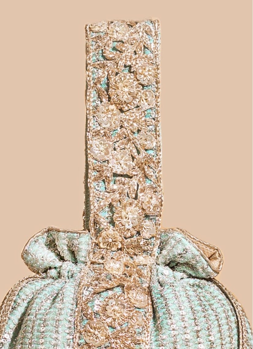 Mint Blue Embellished Potli AMYRA - Fabilicious Fashion