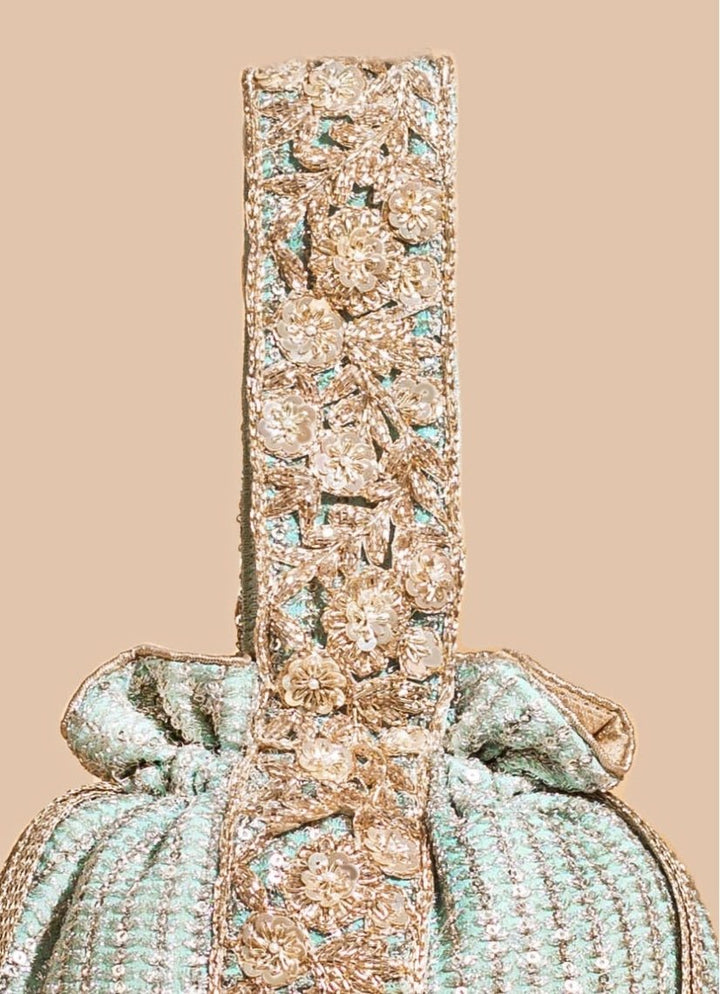 Mint Blue Embellished Potli AMYRA - Fabilicious Fashion
