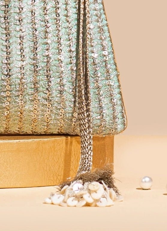 Mint Blue Embellished Potli AMYRA - Fabilicious Fashion