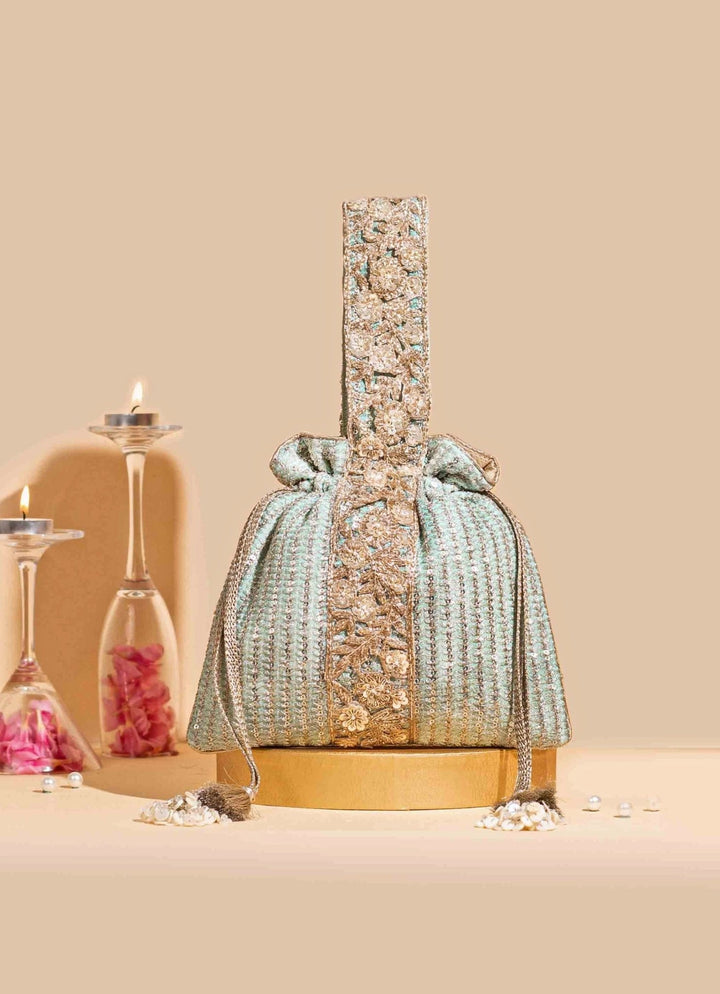 Mint Blue Embellished Potli AMYRA - Fabilicious Fashion