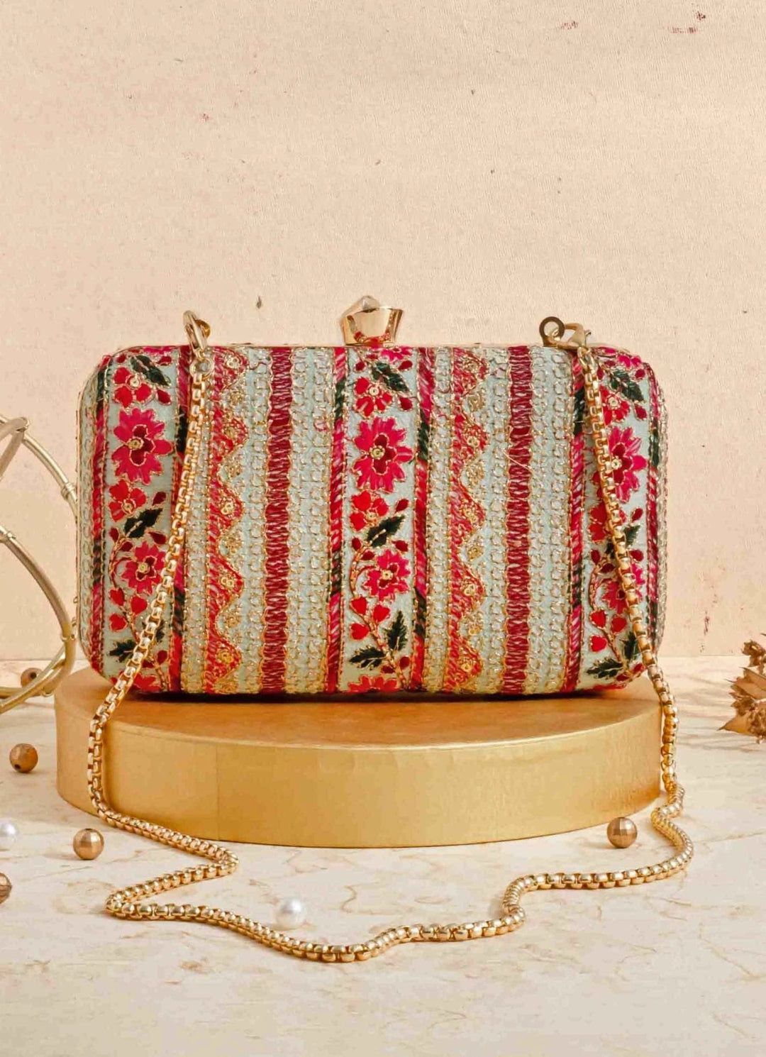 Mint Blue Embroidered Clutch AMYRA - Fabilicious Fashion