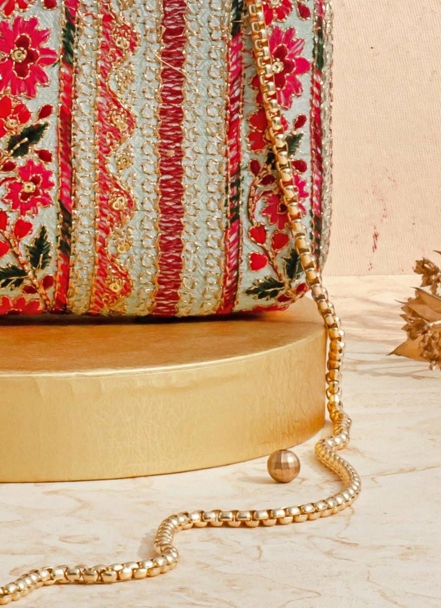 Mint Blue Embroidered Clutch AMYRA - Fabilicious Fashion