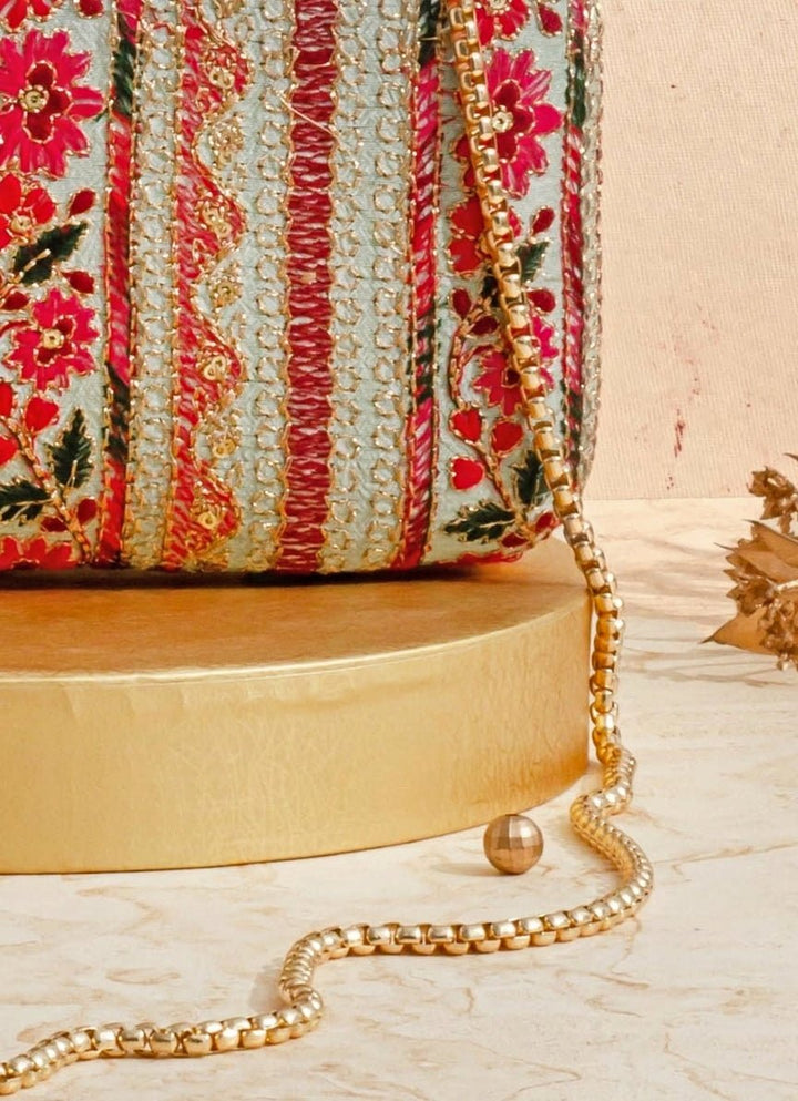 Mint Blue Embroidered Clutch AMYRA - Fabilicious Fashion