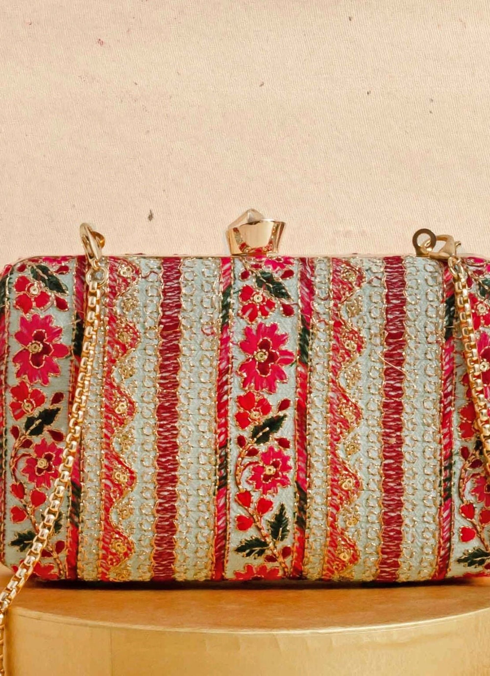 Mint Blue Embroidered Clutch AMYRA - Fabilicious Fashion