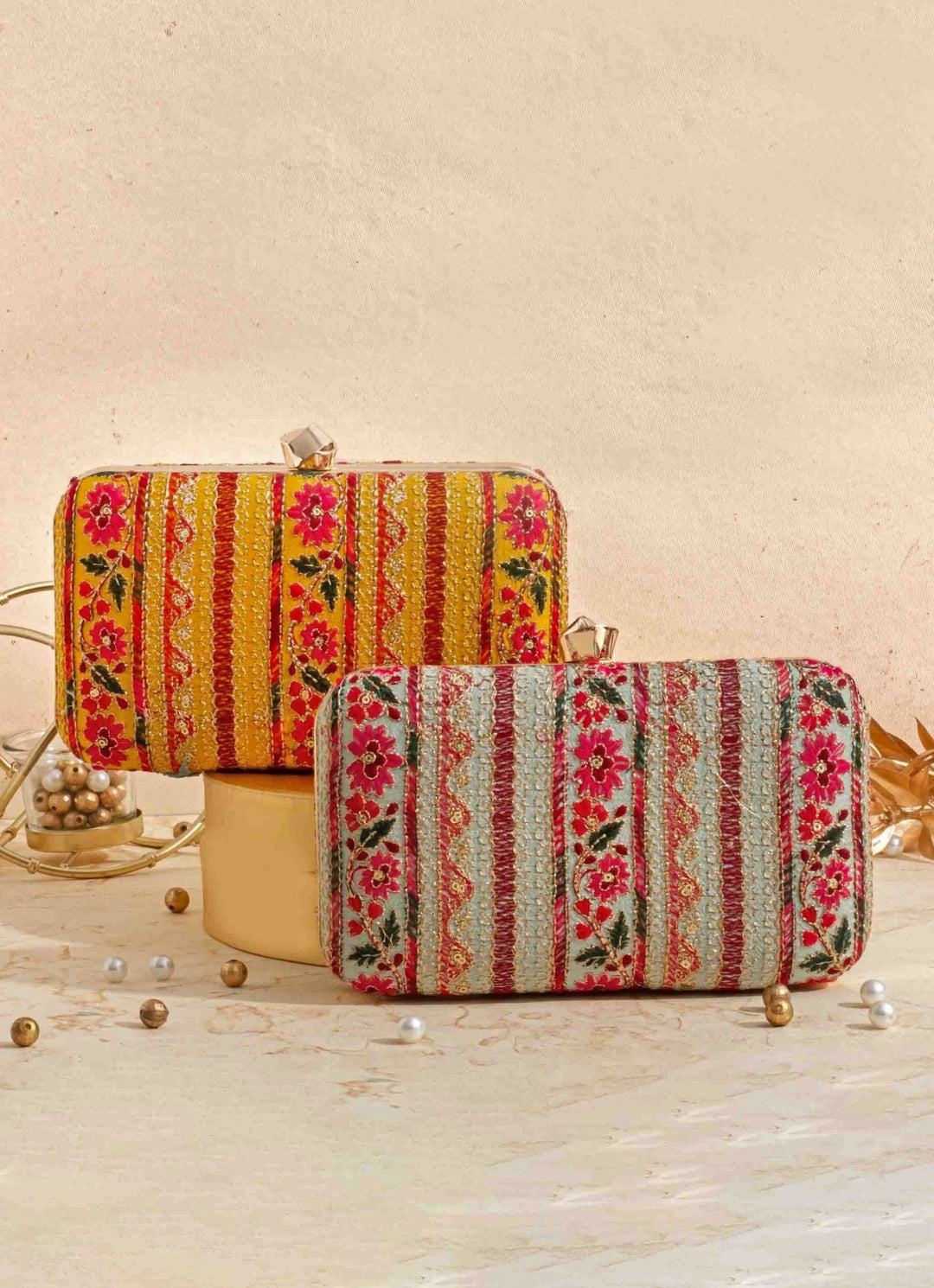 Mint Blue Embroidered Clutch AMYRA - Fabilicious Fashion