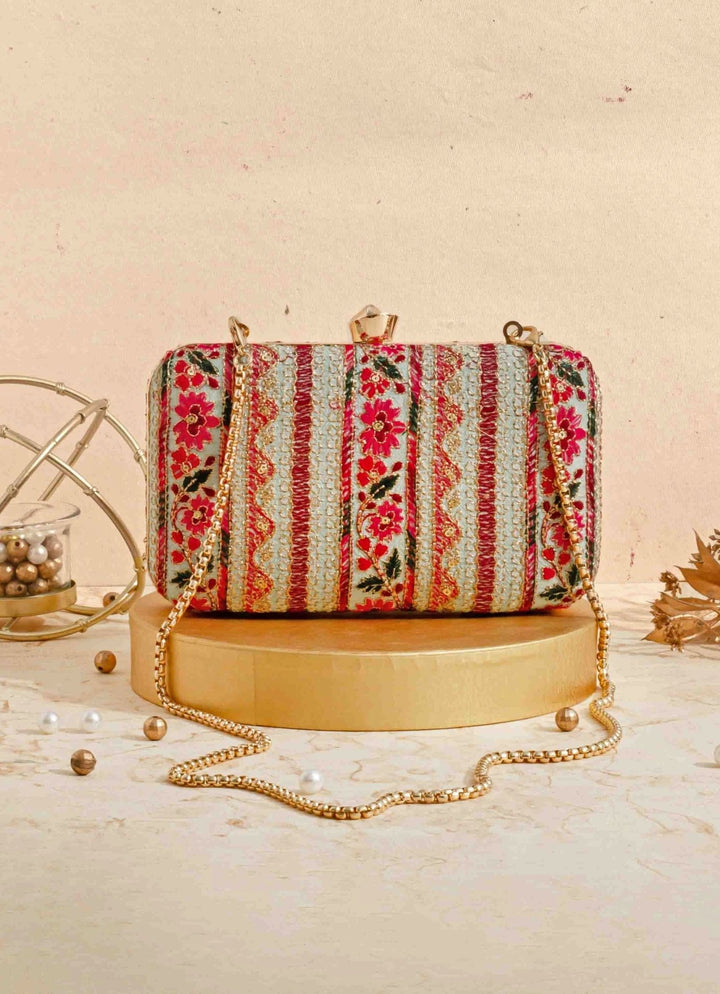 Mint Blue Embroidered Clutch AMYRA - Fabilicious Fashion