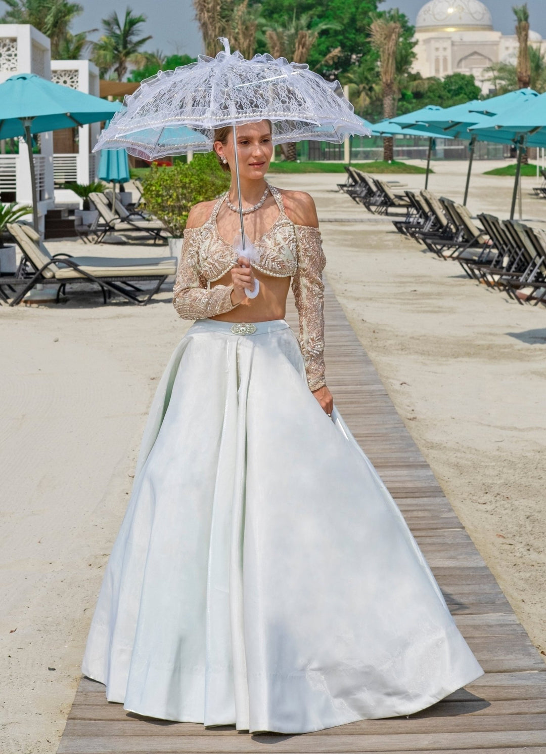 Mint Blue Embroidered Organza Lehenga Set Jigar and Nikita - Fabilicious Fashion