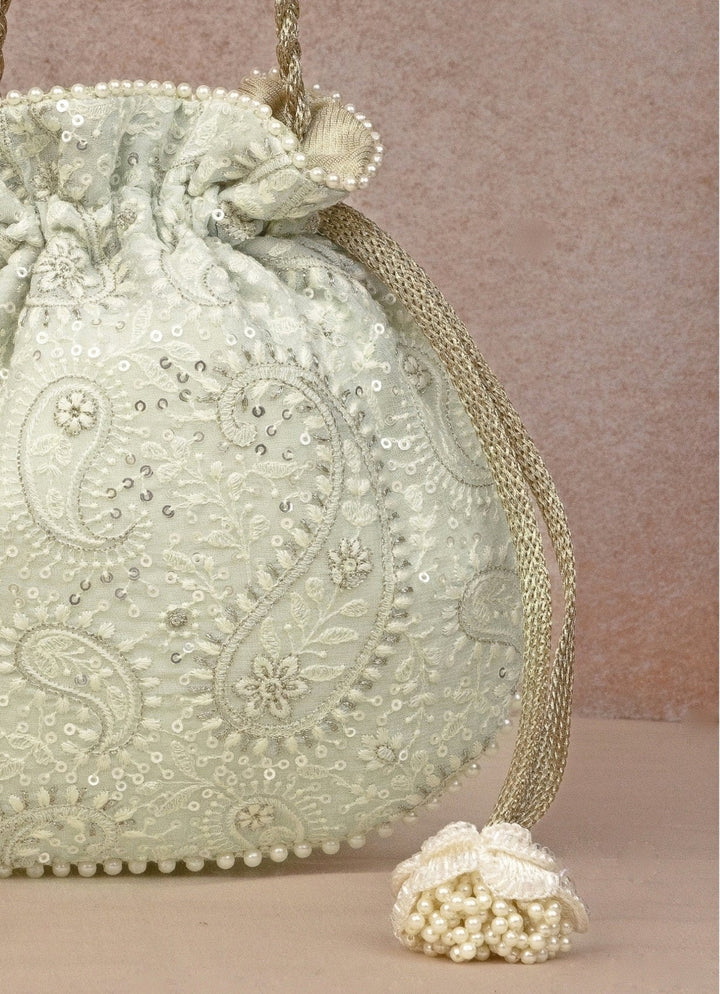 Mint Blue Embroidered Potli AMYRA - Fabilicious Fashion