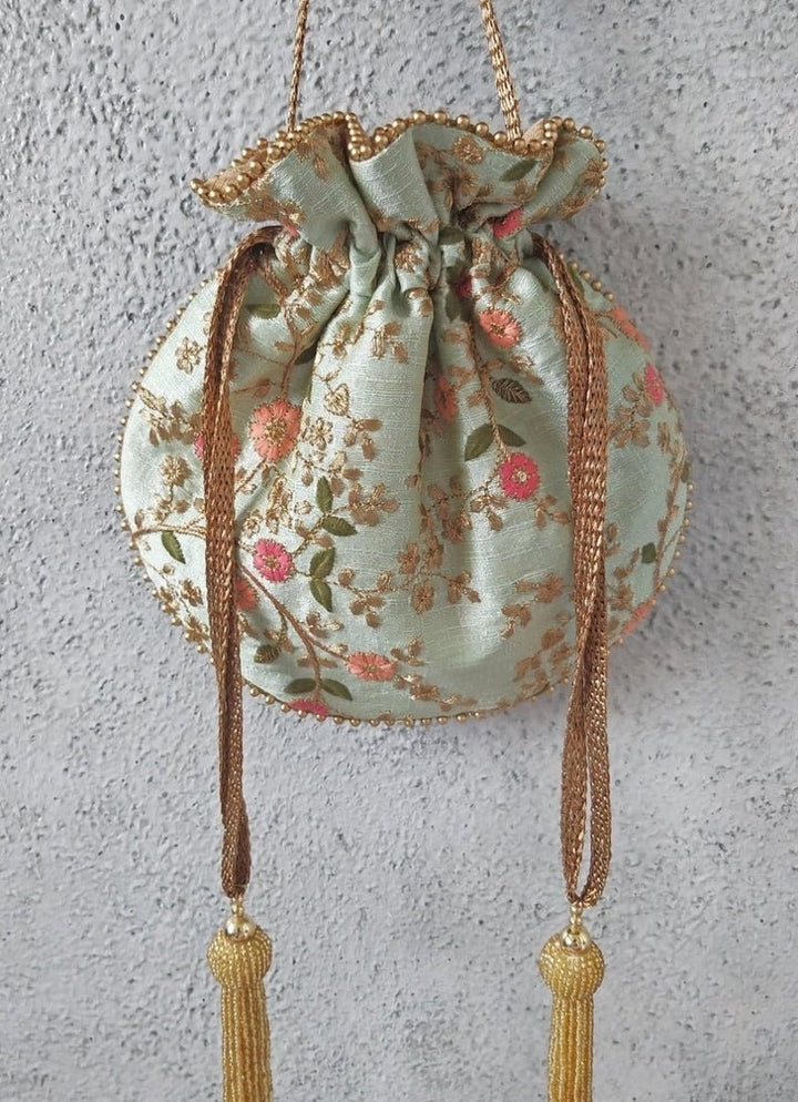 Mint Blue Embroidered Potli AMYRA - Fabilicious Fashion