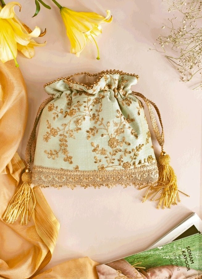 Mint Blue Embroidered Potli AMYRA - Fabilicious Fashion