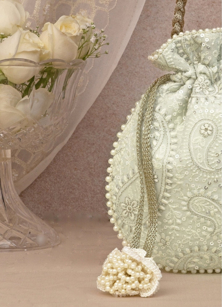 Mint Blue Embroidered Potli AMYRA - Fabilicious Fashion