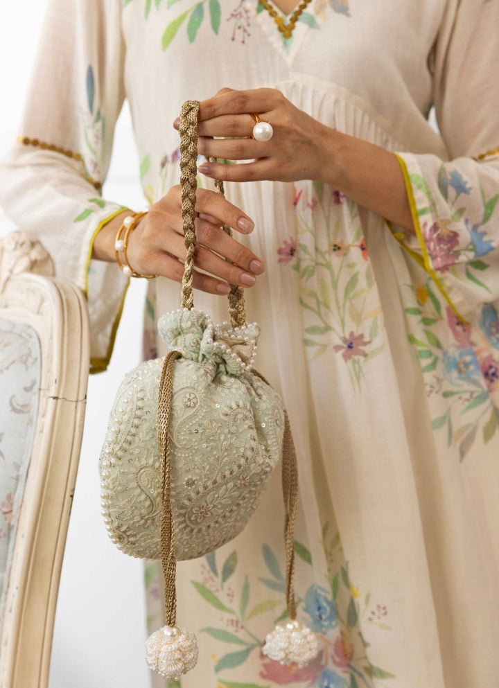 Mint Blue Embroidered Potli AMYRA - Fabilicious Fashion