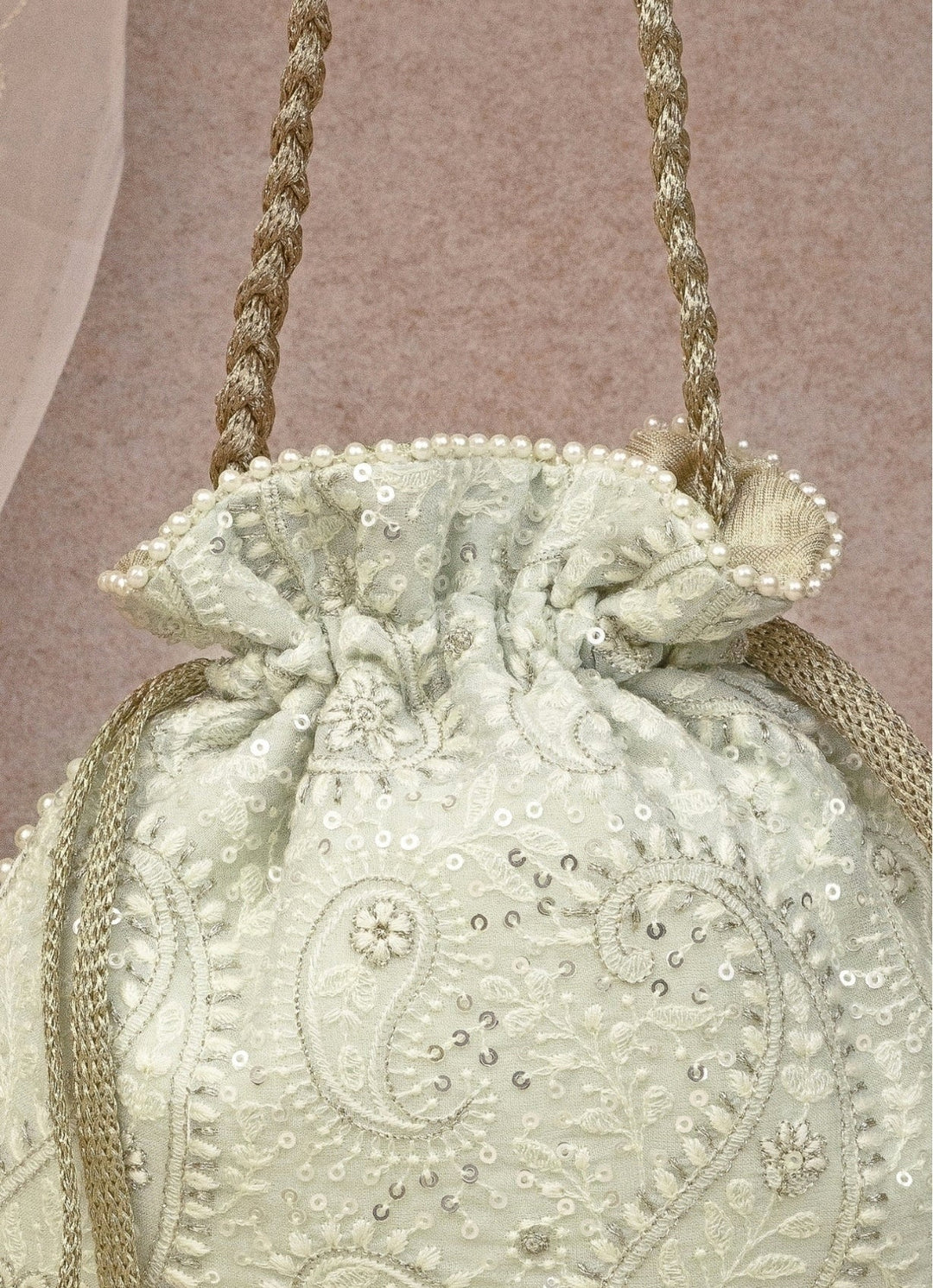 Mint Blue Embroidered Potli AMYRA - Fabilicious Fashion