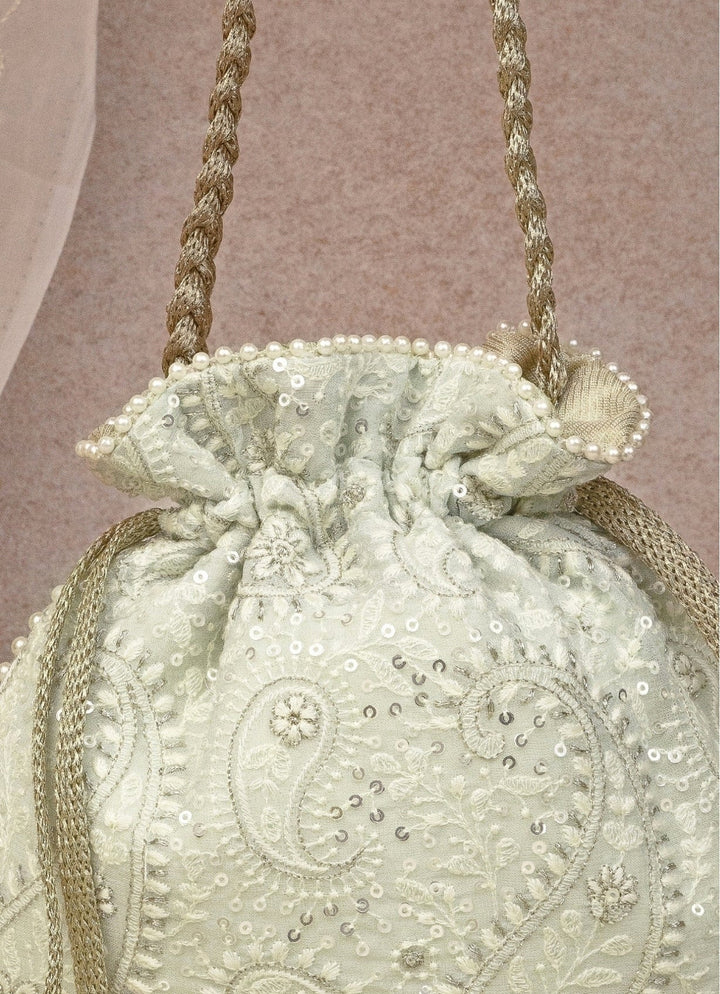 Mint Blue Embroidered Potli AMYRA - Fabilicious Fashion