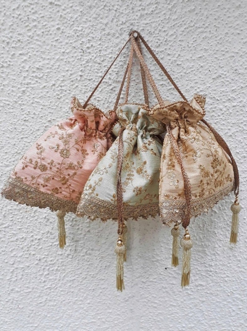 Mint Blue Embroidered Potli AMYRA - Fabilicious Fashion