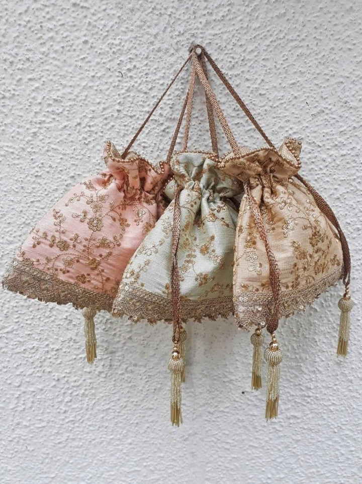 Mint Blue Embroidered Potli AMYRA - Fabilicious Fashion