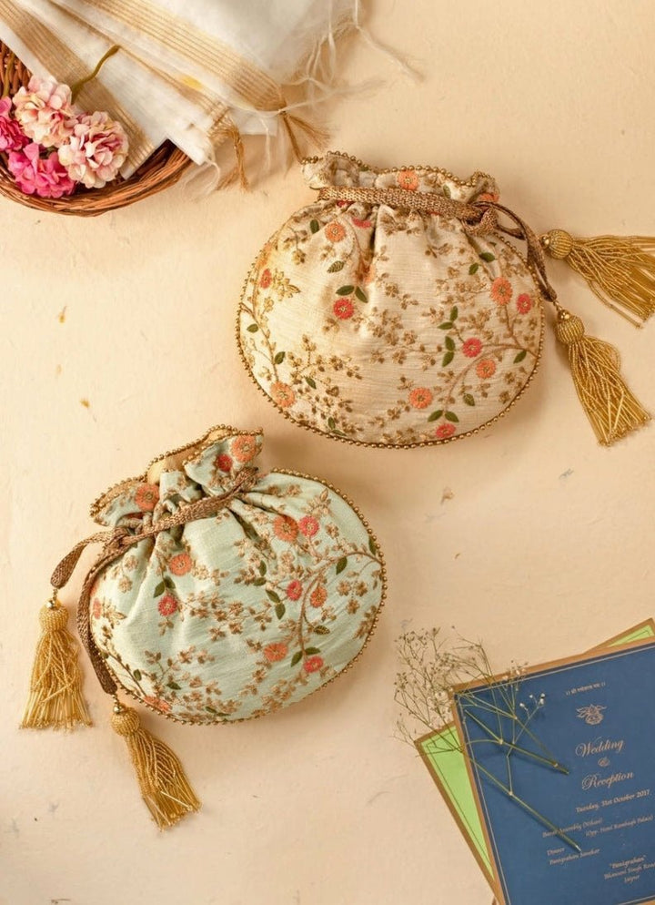 Mint Blue Embroidered Potli AMYRA - Fabilicious Fashion