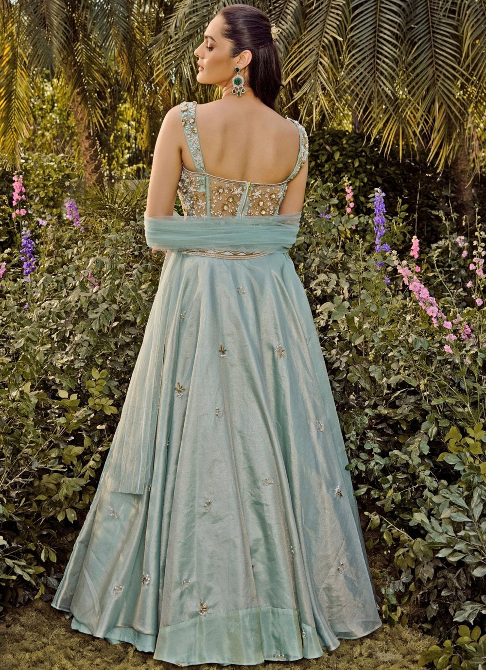 Mint Blue Lehenga With Corset Blouse Parul Gandhi - Fabilicious Fashion