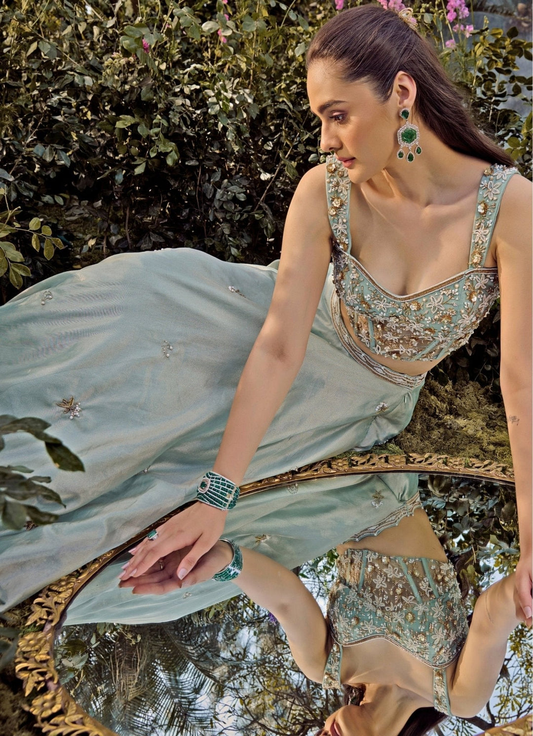 Mint Blue Lehenga With Corset Blouse Parul Gandhi - Fabilicious Fashion