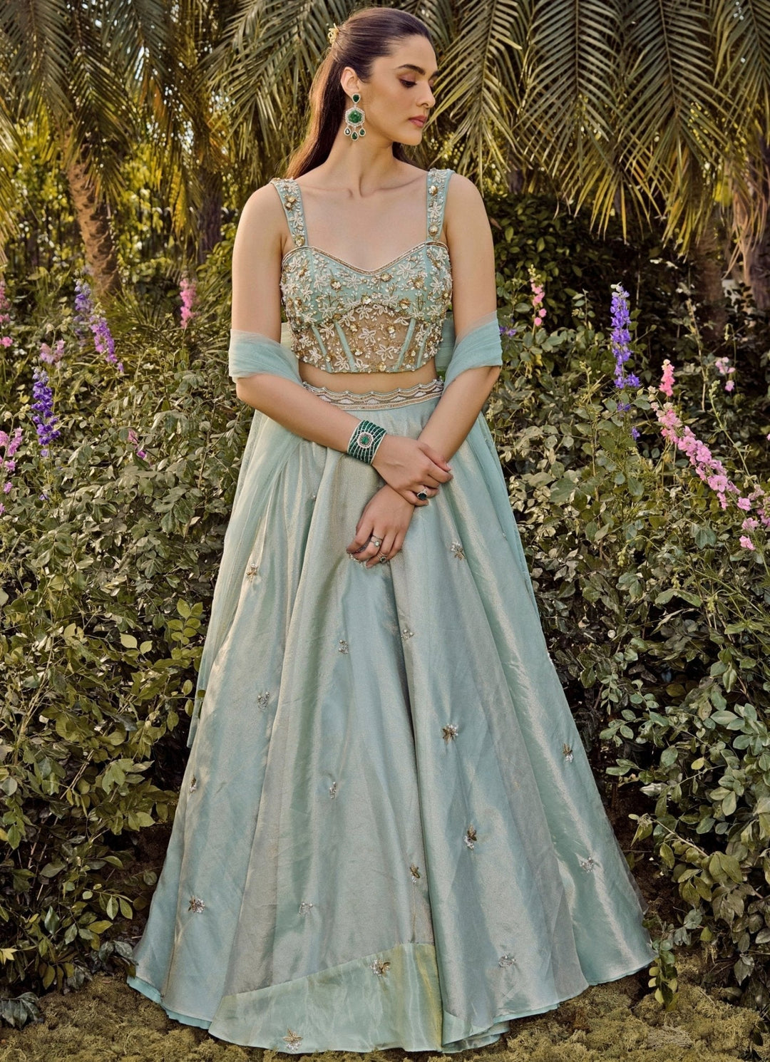 Mint Blue Lehenga With Corset Blouse Parul Gandhi - Fabilicious Fashion