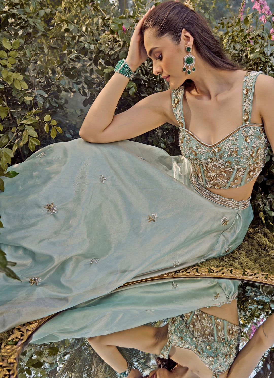 Mint Blue Lehenga With Corset Blouse Parul Gandhi - Fabilicious Fashion