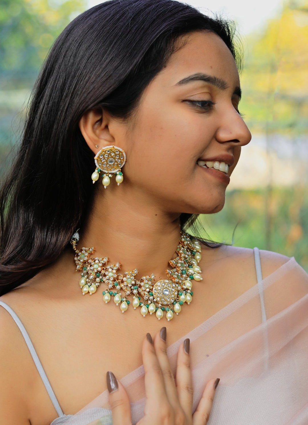Mint Green and Pearl Choker set Riana by Shikha Jindal - Fabilicious Fashion