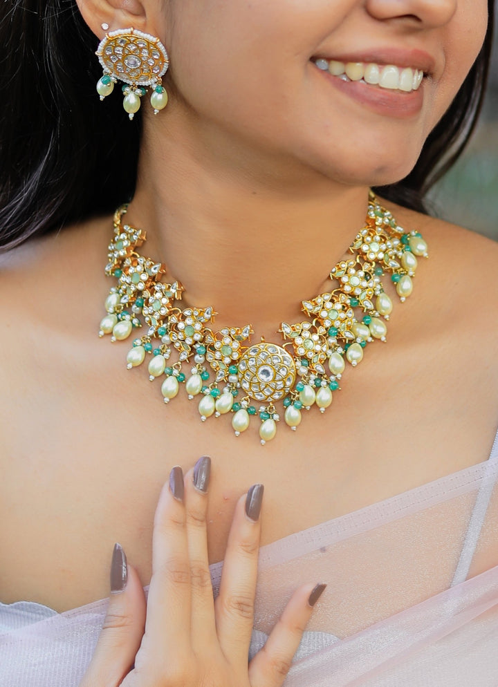 Mint Green and Pearl Choker set Riana by Shikha Jindal - Fabilicious Fashion
