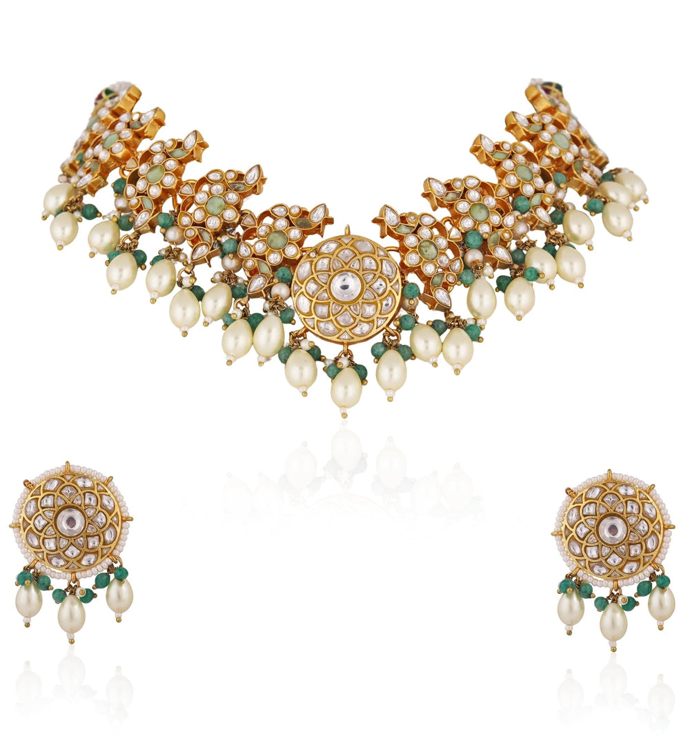 Mint Green and Pearl Choker set Riana by Shikha Jindal - Fabilicious Fashion