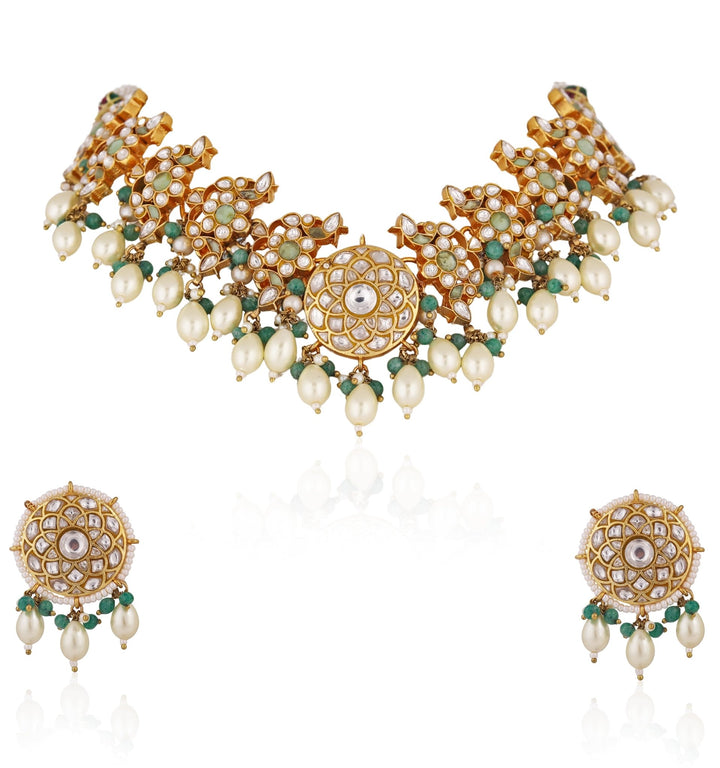 Mint Green and Pearl Choker set Riana by Shikha Jindal - Fabilicious Fashion