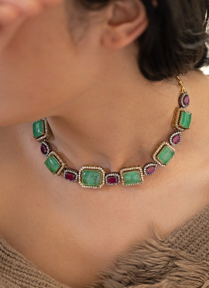 Do Taara Mint Green And Purple NecklaceFabilicious Fashion