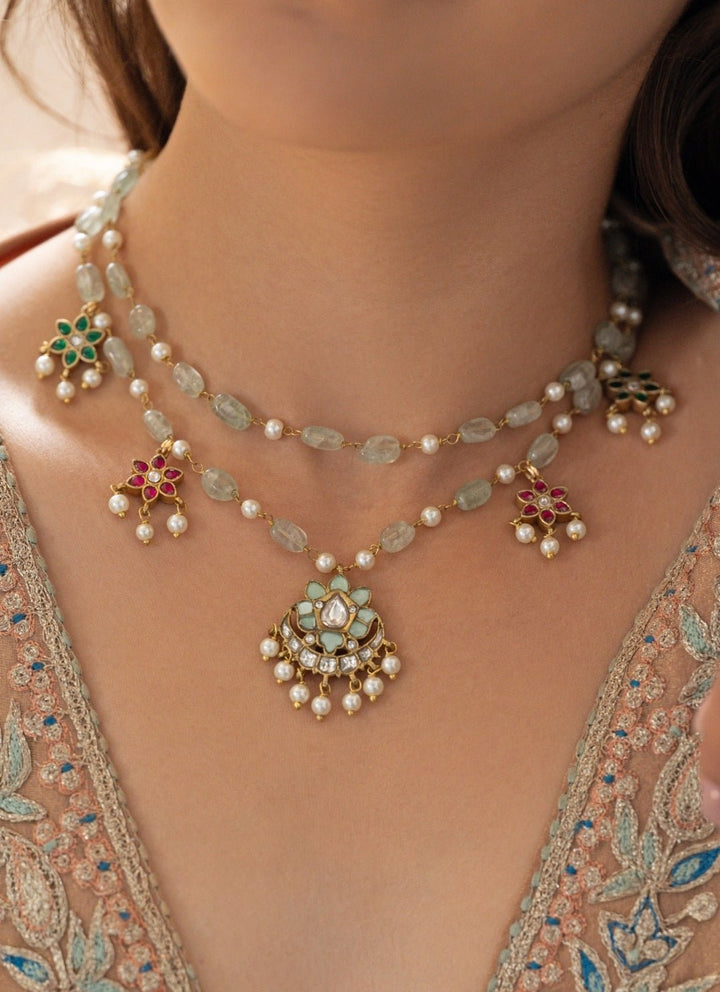 Do Taara Mint Green And Red Kundan Necklace SetFabilicious Fashion