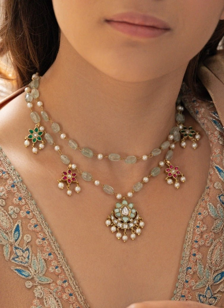 Do Taara Mint Green And Red Kundan Necklace SetFabilicious Fashion