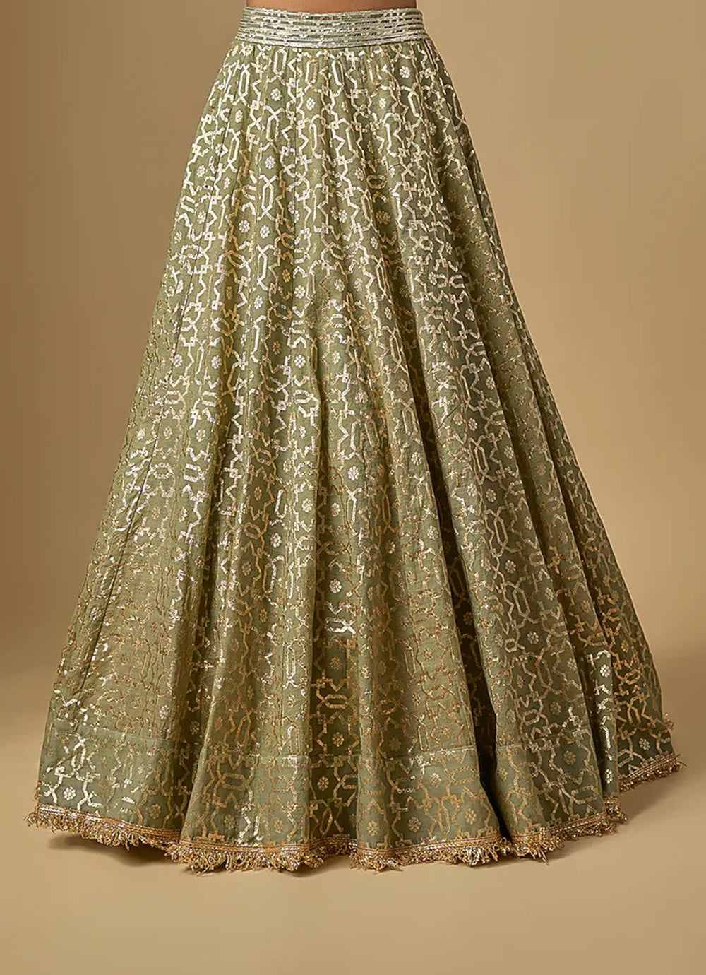 Green Banarasi Chanderi Corset Lehenga