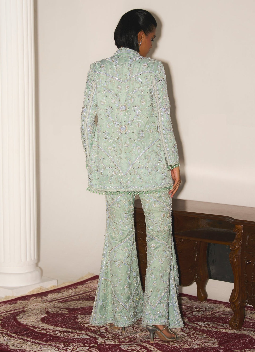 Mint Green Bustier Sharara Set With Jacket Mani Bhatia - Fabilicious Fashion