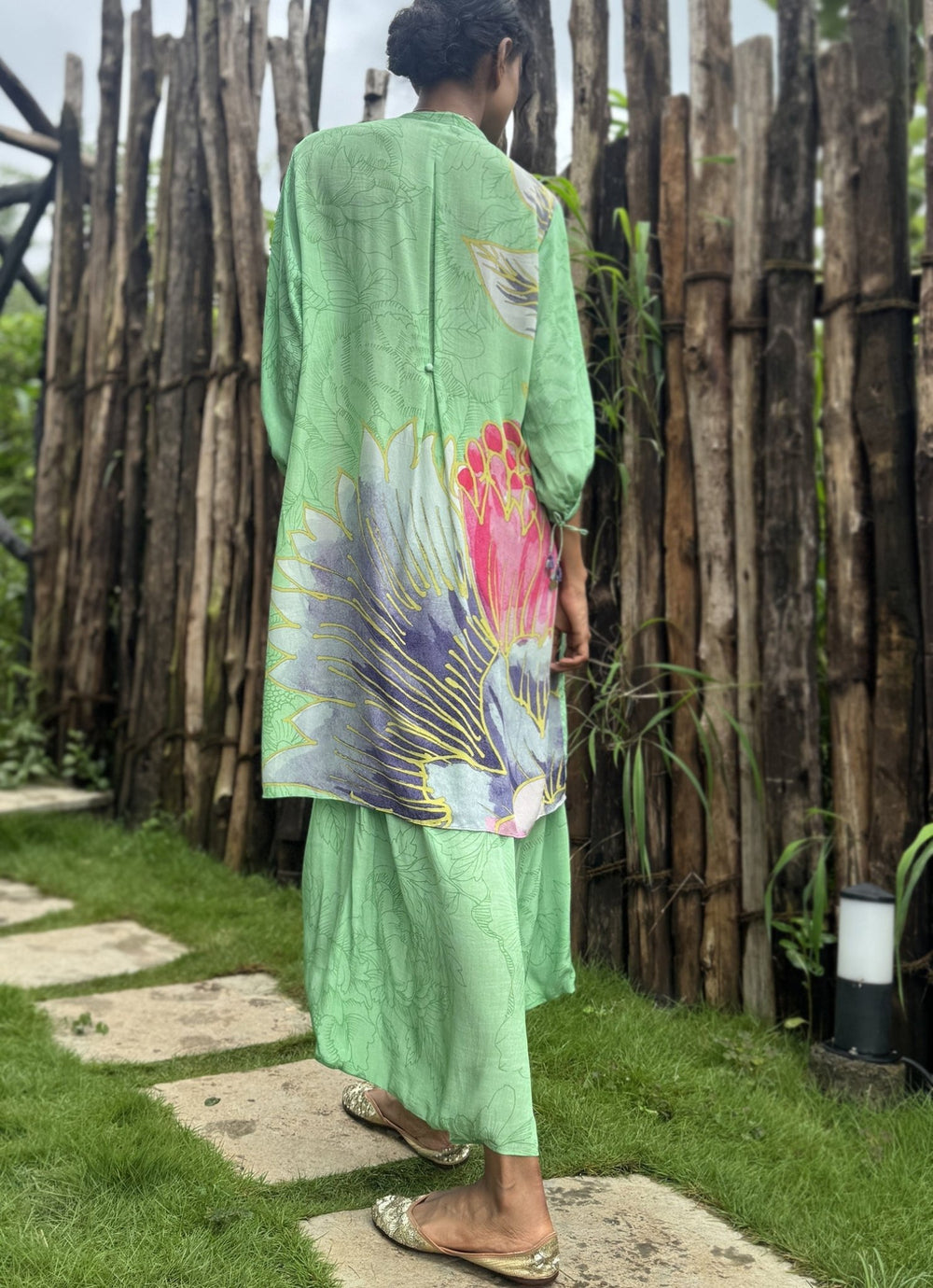 Mint Green Crepe Kurta Pant Set Basil Leaf - Fabilicious Fashion