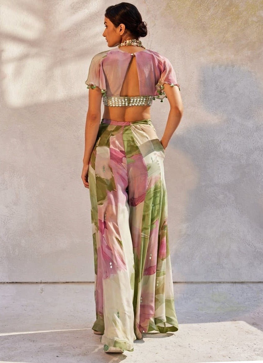 Mint Green Embellished Chiffon Pant Set Basil Leaf - Fabilicious Fashion