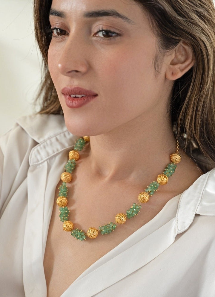 Do Taara Mint Green &amp; Embossed Gold Balls NecklaceFabilicious Fashion