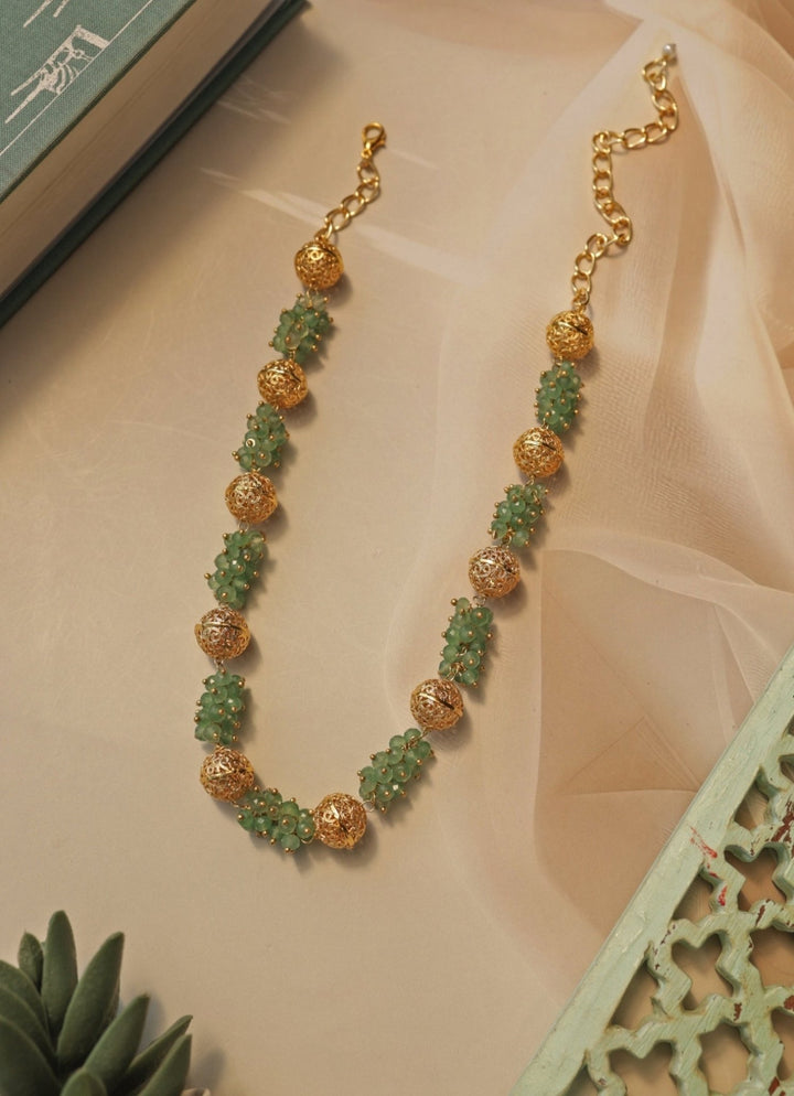Do Taara Mint Green &amp; Embossed Gold Balls NecklaceFabilicious Fashion