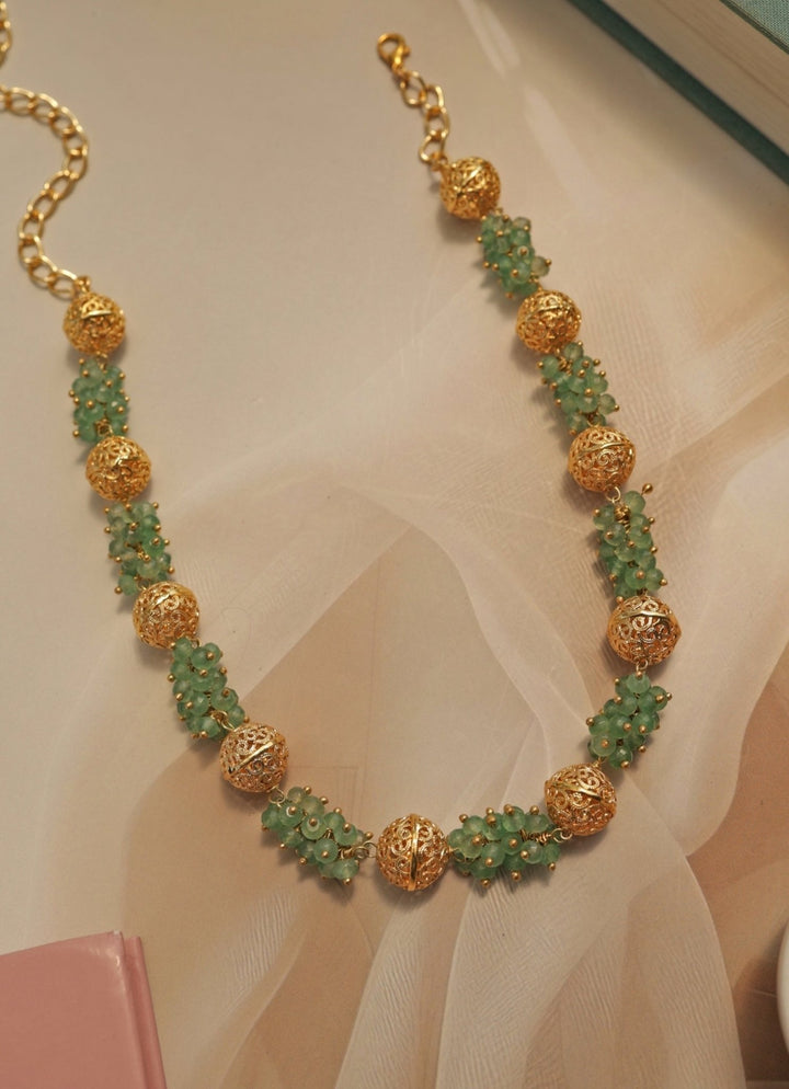 Do Taara Mint Green &amp; Embossed Gold Balls NecklaceFabilicious Fashion