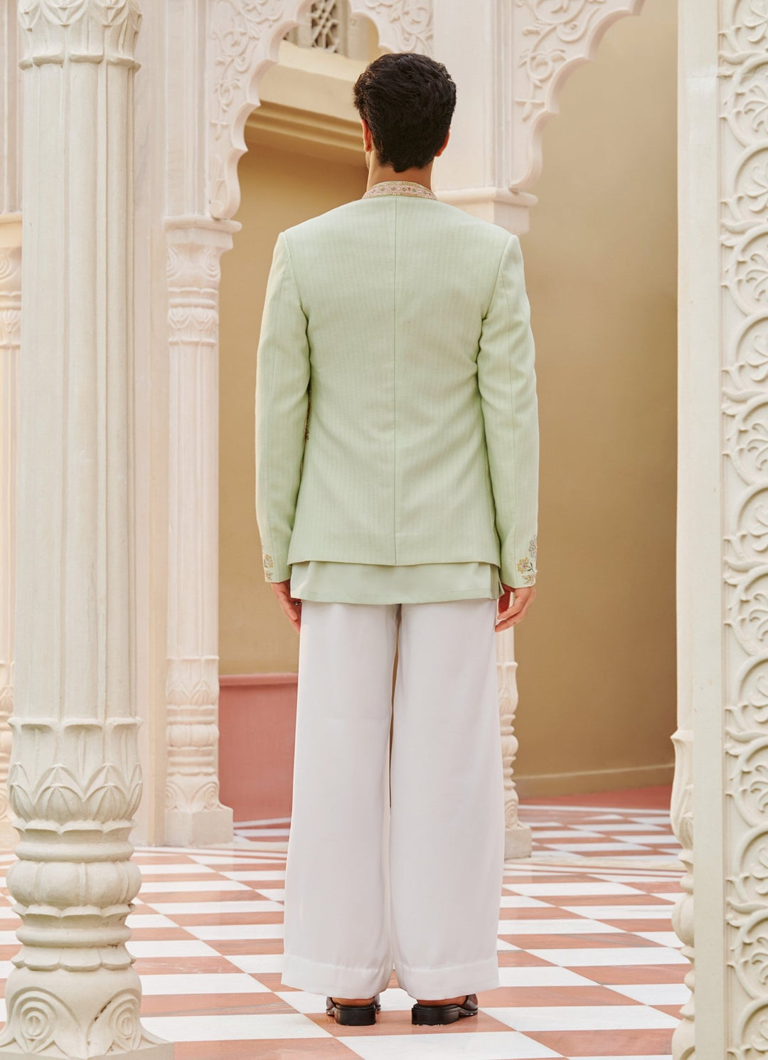 Mint Green Embroidered Bandhgala Jacket Set Contrast By Parth - Fabilicious Fashion