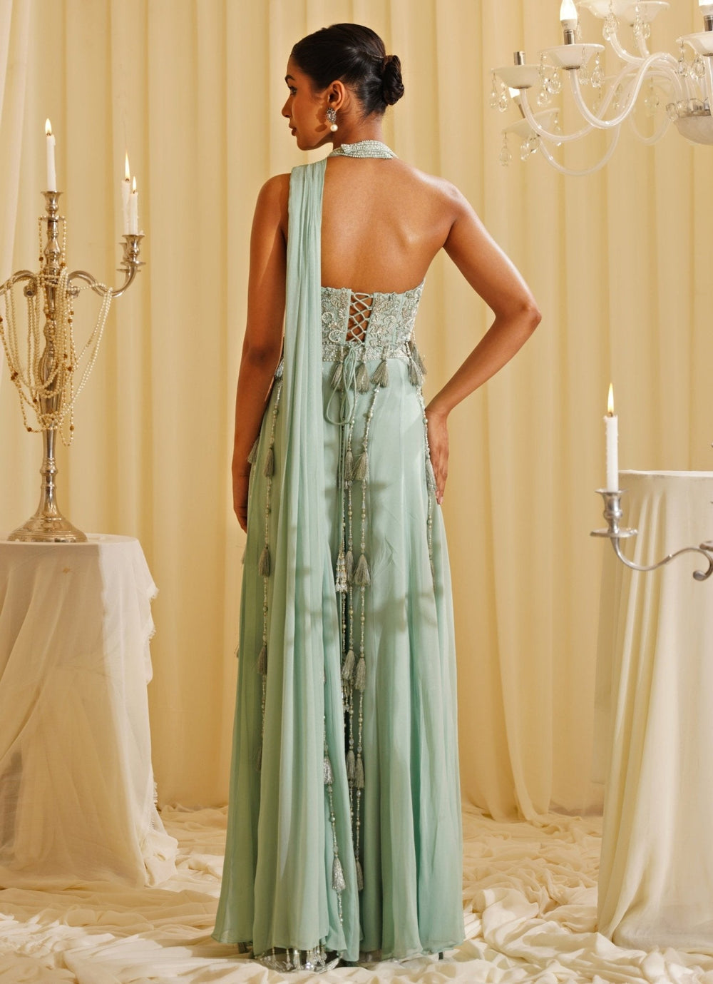 Mint Green Embroidered Blouse Sharara Jade by Ashima - Fabilicious Fashion