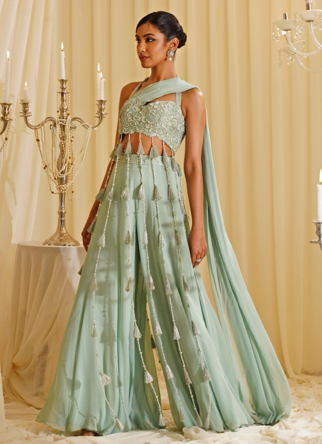 Mint Green Embroidered Blouse Sharara Jade by Ashima - Fabilicious Fashion