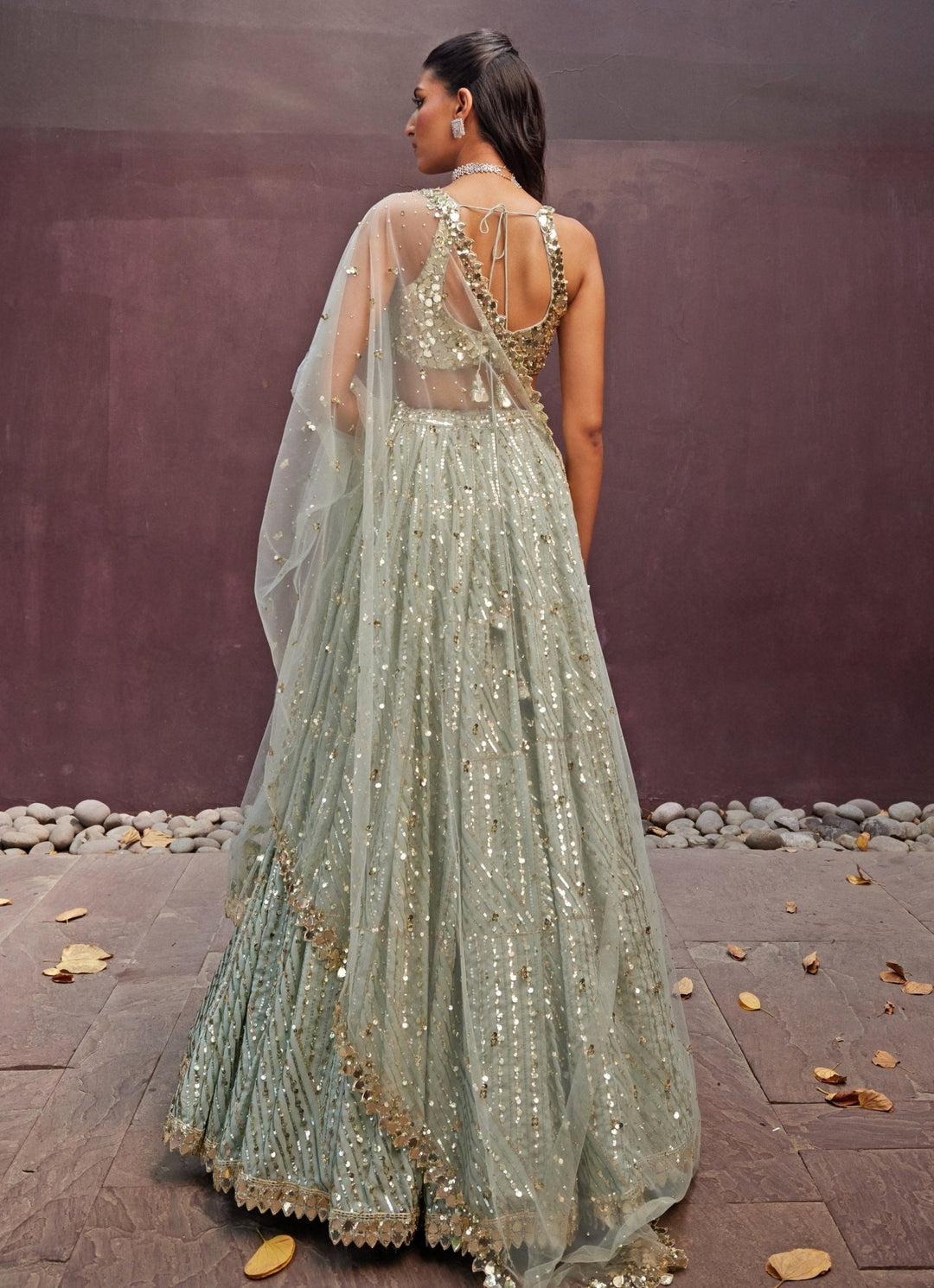 Mint Green Embroidered Georgette Lehenga Prevasu - Fabilicious Fashion