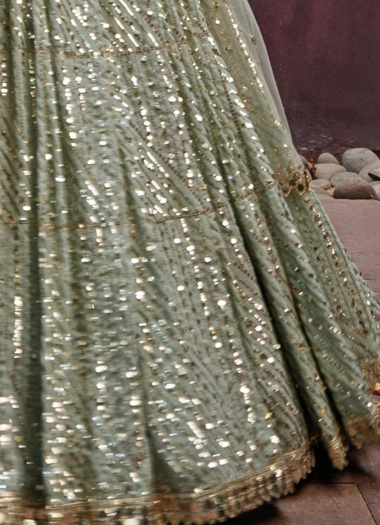 Mint Green Embroidered Georgette Lehenga Prevasu - Fabilicious Fashion