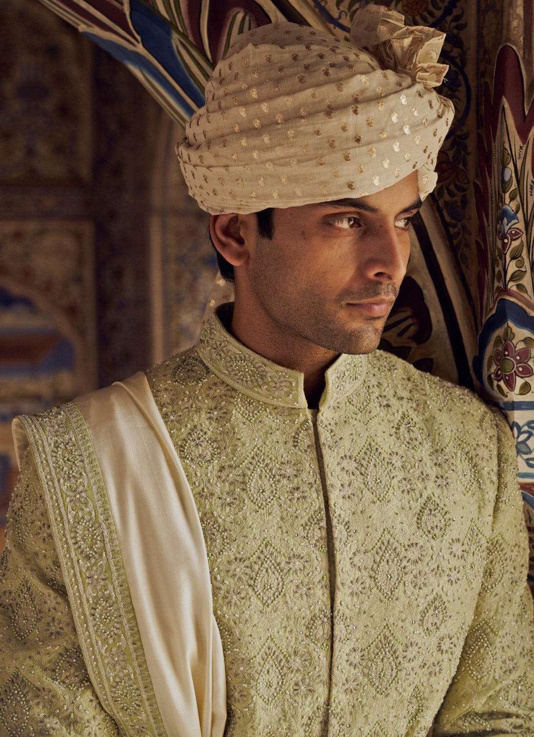Mint Green Embroidered Silk Sherwani Nitika Gujral - Men - Fabilicious Fashion