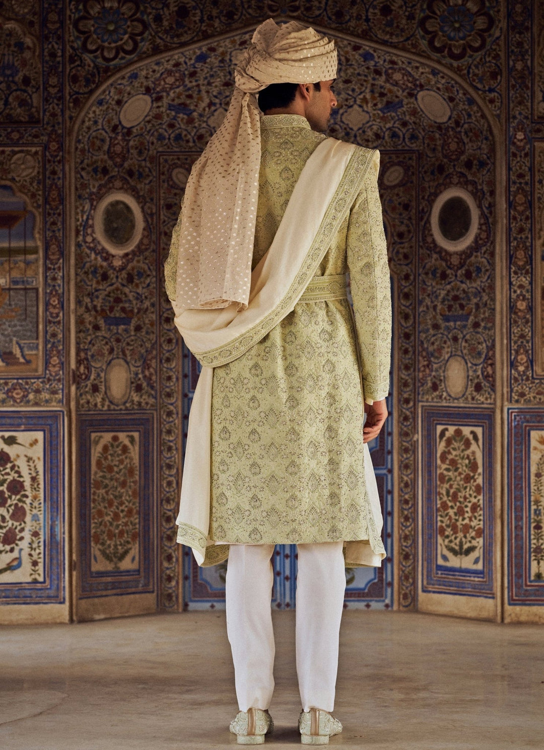 Mint Green Embroidered Silk Sherwani Nitika Gujral - Men - Fabilicious Fashion