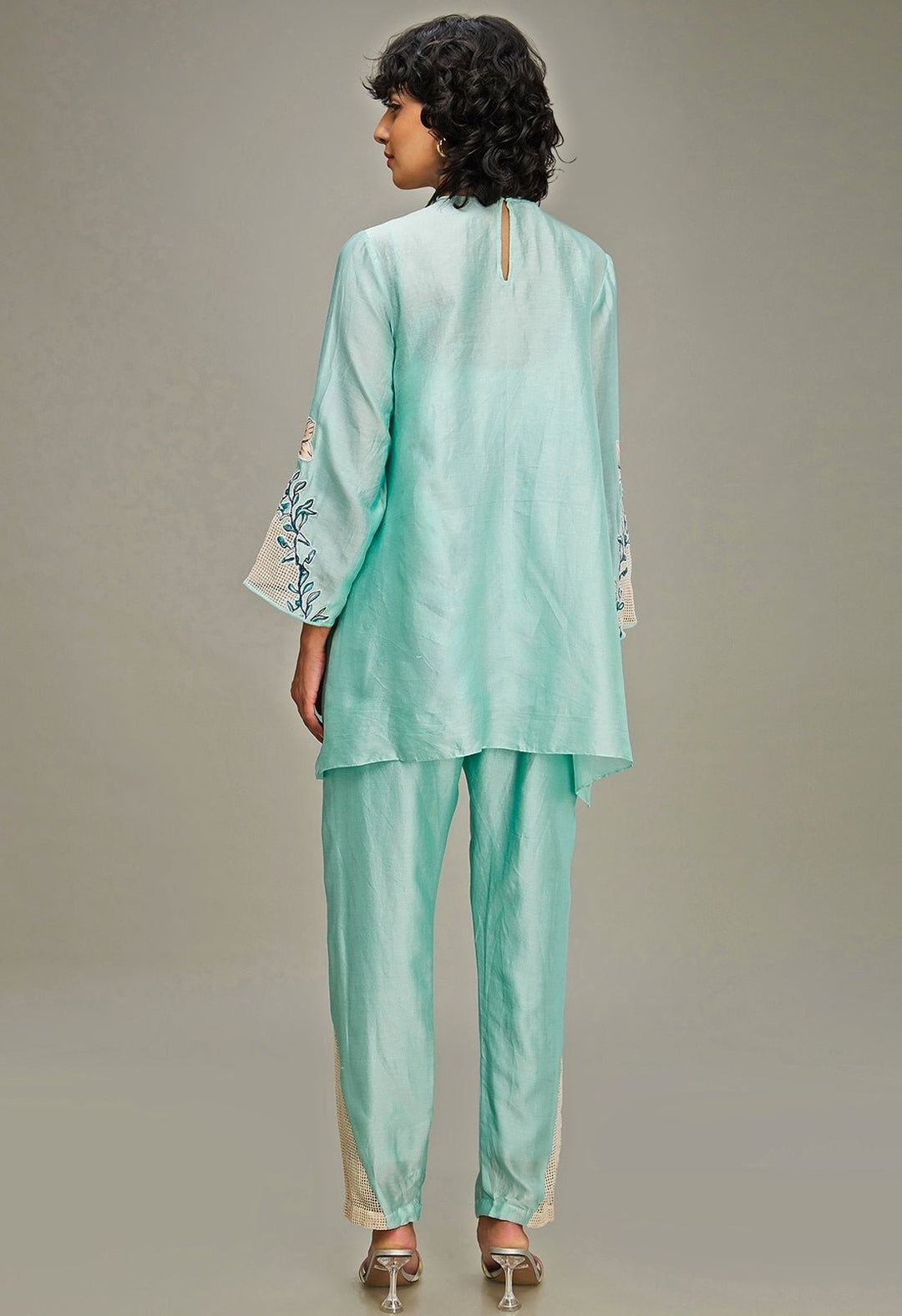 Mint Green Floral Embroidery And Applique Co Ord Set Soup By Sougat Paul - Fabilicious Fashion