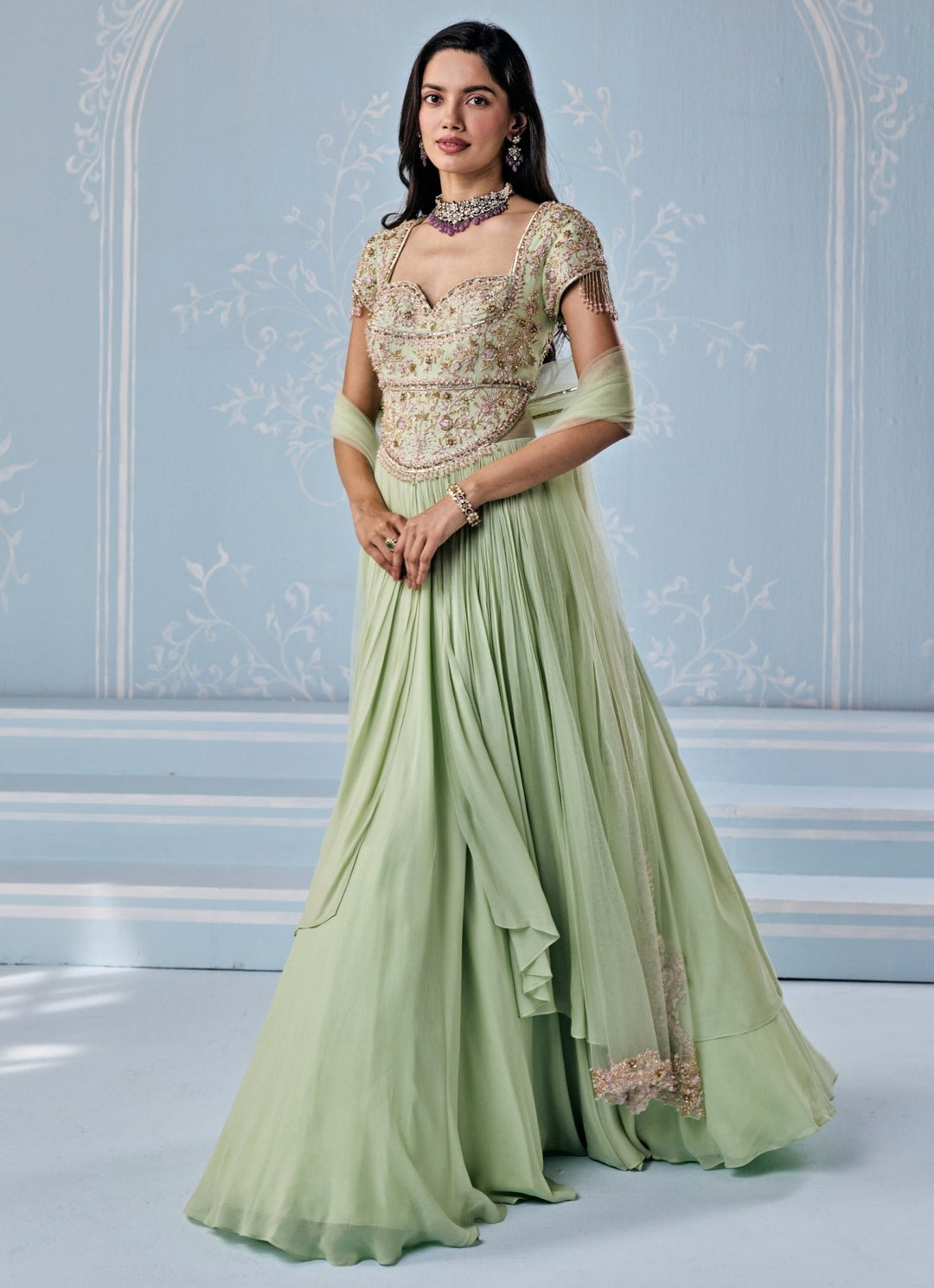 Mint Green Georgette Anarkali Set Seema Thukral - Fabilicious Fashion