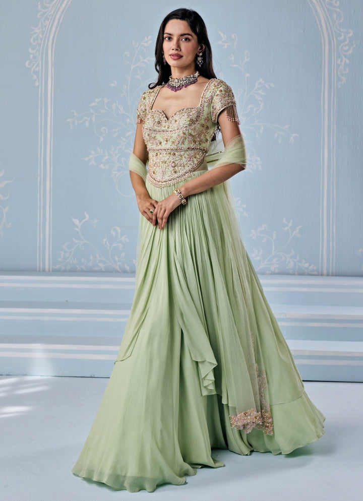 Mint Green Georgette Anarkali Set Seema Thukral - Fabilicious Fashion