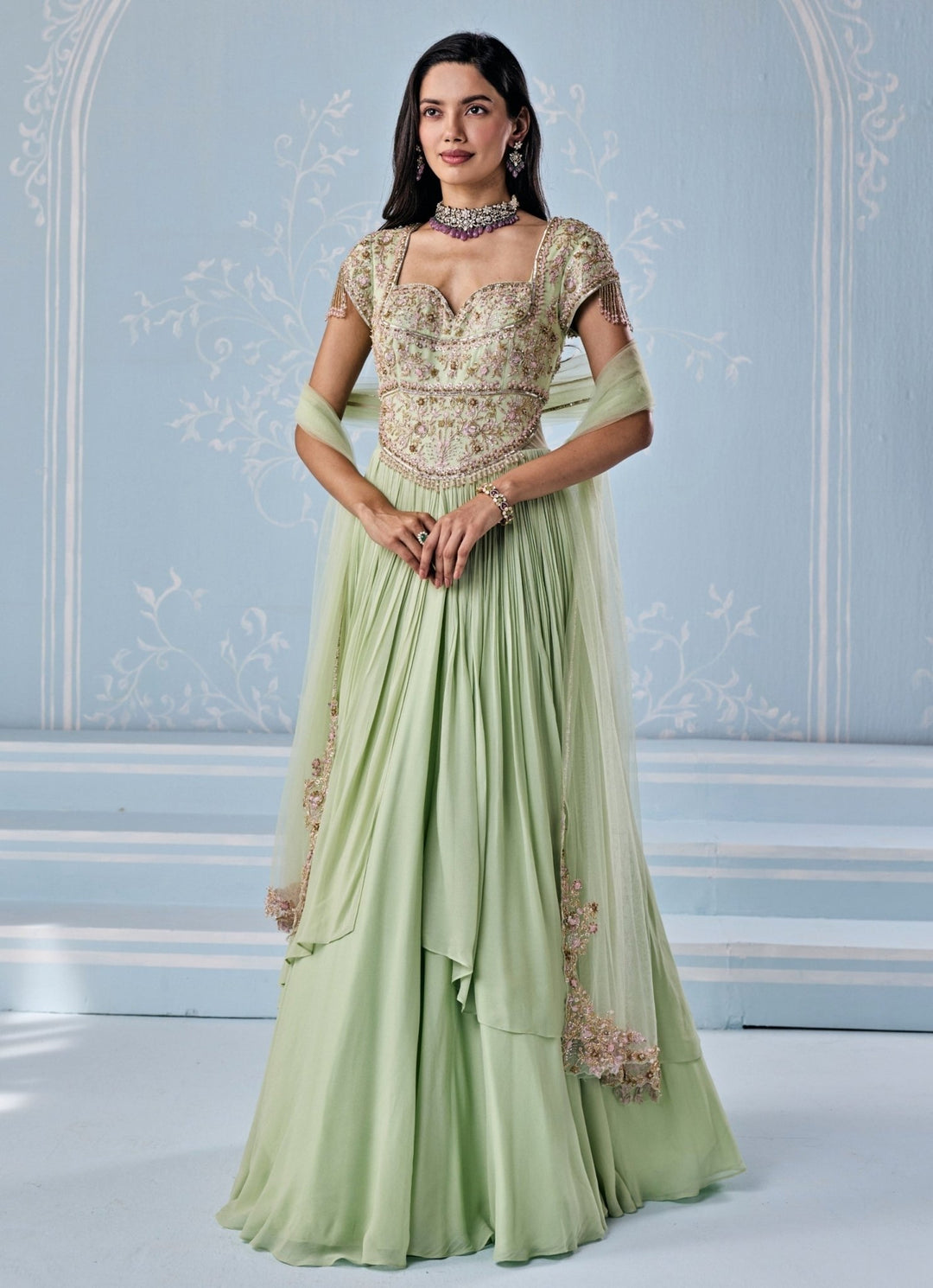 Mint Green Georgette Anarkali Set Seema Thukral - Fabilicious Fashion